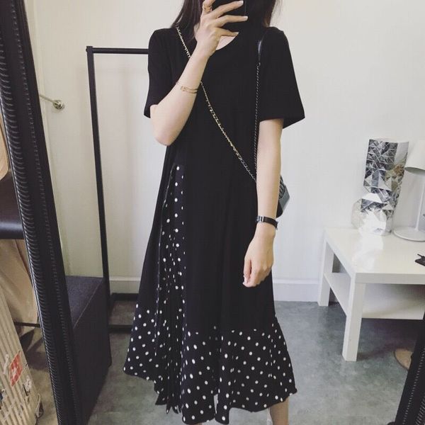 

988# maternity clothes summer patchwork short sleeve easy matching loose stylish dress for pregnant women mom dress, White