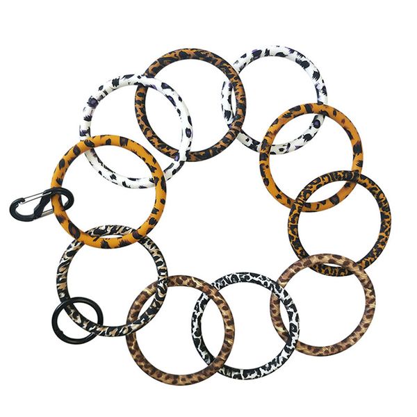 

key ring leopard silicone bangle wrist keychain bracelet rubber round key rings colorful big o loop keychains, Silver