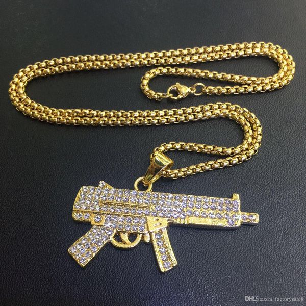 

black people hip-hop gold-plated alloy z-84 submachine gun pendant necklace 3mm cuban chain fashion punk jewelry, Silver