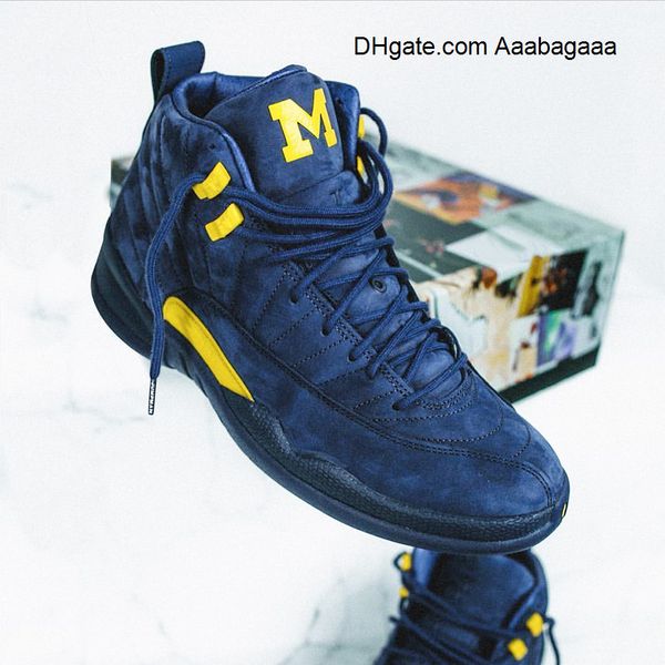 

12 michigan 12s blue yellow basketball shoes mens 12 xii trainers outdoor athletics casual sports sneakers size 40-47