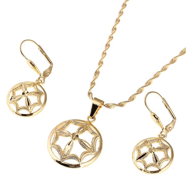 

unique necklace set for women trendy round pendant necklace earrings fashion gold color party jewelry sets, Silver