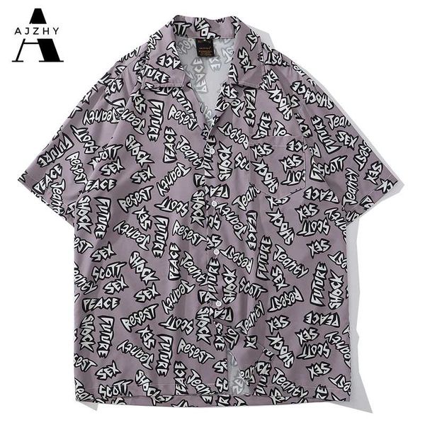 

streetwear мужчины рубашка с коротким рукавом лето письмо печати корейских рубашки мужские vintage кнопки up гавайке harajuku 2020 одежда му, White;black