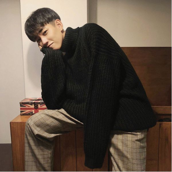 

мужской свитер 2020 осень и зима новый может быть превращена высокий воротник свитера свободный капюшоном случайные молодежи тенденция мужск, White;black