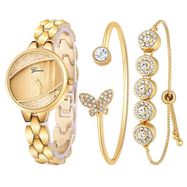 

ginave g-019j fashion luxury watches women alloy bracelet watch ladies quartz watch geometry dial simple clock, Slivery;brown