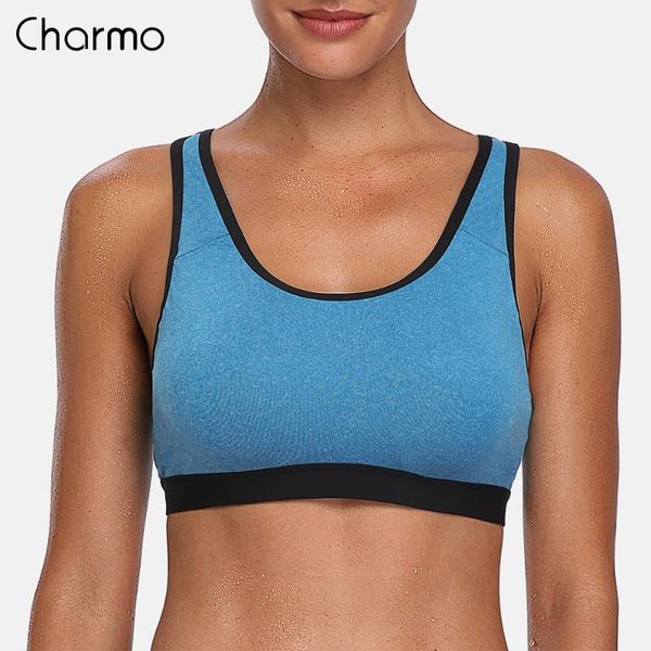 

gym clothing charmo women's mid impact support sports bra padded yoga breathable running workout racerback anti-sweat, White;black