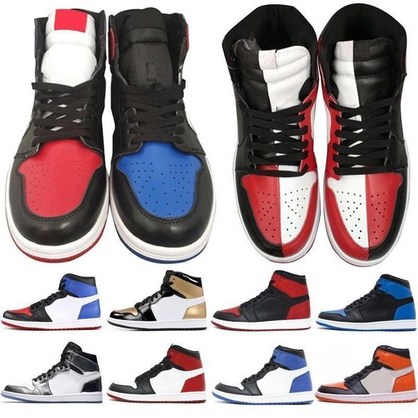 

quality mens 1 high og shoes 1s university blue silver royal toe black metallic gold mid smoke grey unc patent men women sneakers trainers, White;red