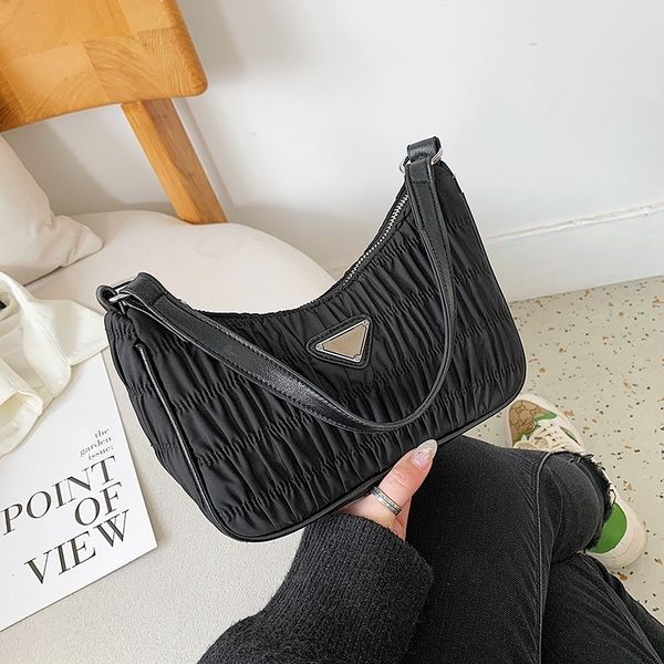 

new fashion candy color new moon package bags for women 2020 wrinkle embroidery nylon handbag baguette bag shoulder bag #28
