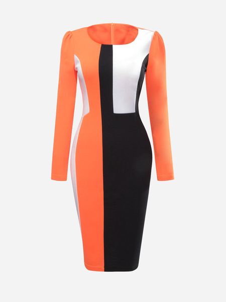 

autumn dress round neck spelling color long fund skirt, White;black