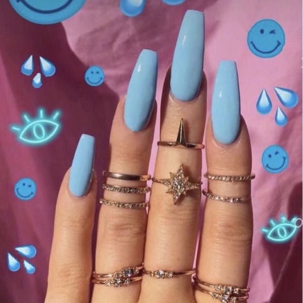 

false nails 24pcs/set nail tips long korean sweet nail-finished stickers square head full cover women manicure blue fake with glue, Red;gold
