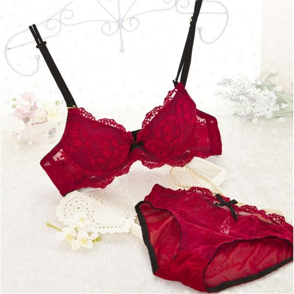 

womens set embroidery lace lingerie underwear push-up padded bra underwire, Red;black