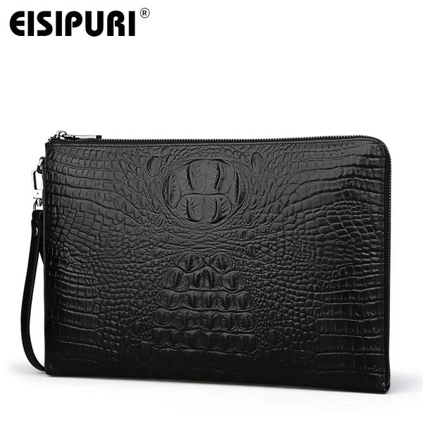 

eisipuri men's handbag file bag business a4 envelope bag head cowhide casual crocodile pattern handbag men's leather