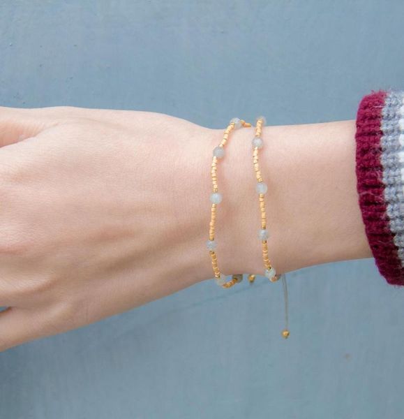 

c.quan.chi charm miyuki seed beaded gold bracelets with moon stone beads strand bangle double layered women jewelry, Black