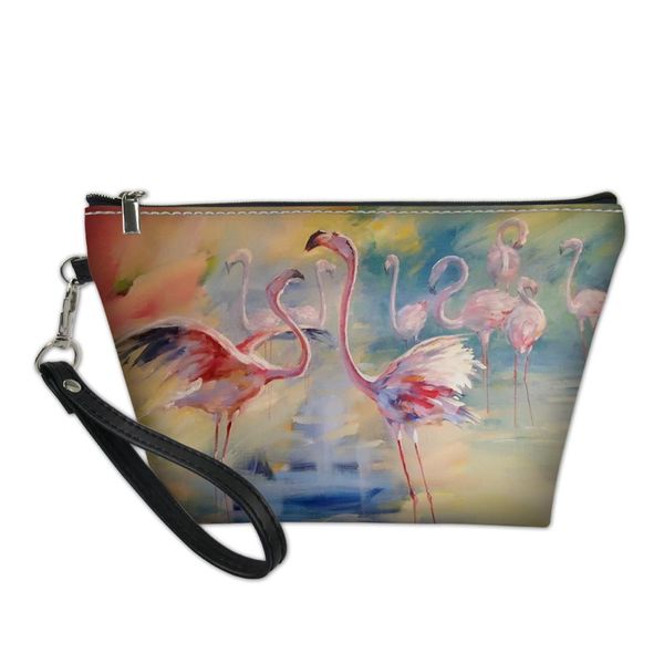 

haoyun pu leather cosmetic bag arts flamingos paint pattern beautician women travel make up necessaries girls pouch toiletry kit