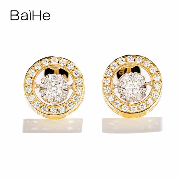 

baihe solid 14k yellow gold 0.60ct f-g/si round cut 100% genuine natural diamonds wedding trendy fine jewelry gift stud earrings, Golden;silver