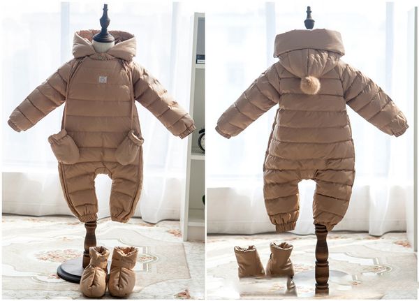 

Baby Rompers Newborn Baby Girl Thermal Duck Down Winter Snowsuit Baby Cute Hooded Jumpsuit Newborn Boy Clothes