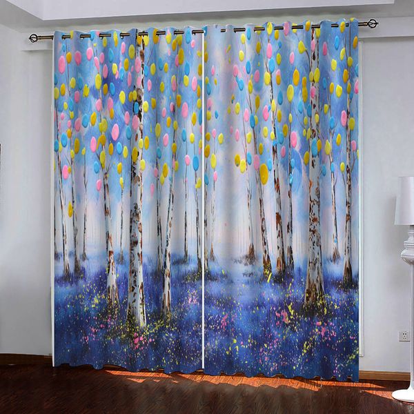 

пользовательские шторы мультфильм цвет масляной живописи абстрактный лес 3d шторы затемнение для гостиной детская спальня ткань