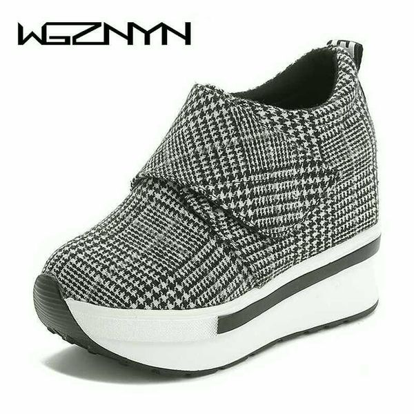 

new hidden heel casual platform woman sneakers 2020 canvas slip on for women height increasing wedges shoes w4 mx200425, Black