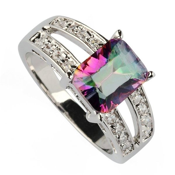 

shunxunze sell wedding rings for men and women's clothing accessories rainbow cubic zirconia accessories rhodium plated r782 size 7 8 9, Silver