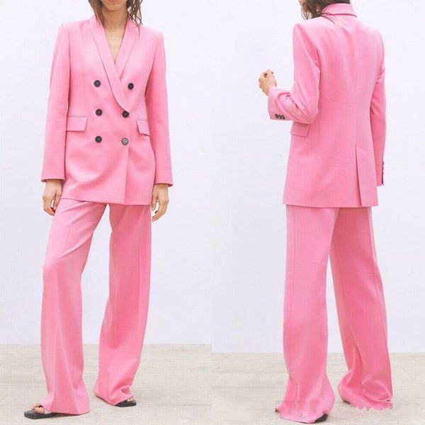 

2020 pink double breasted women ladies suit 2 pieces mother of the bride suits formal business women's plus size dress for wedding
