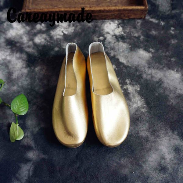 

careaymade-inside and outside full leather women's shoes simple plain fashion metallic low heel round head grandma shoes, Black