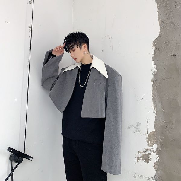 

male women streetwear vintage coat outerwear stage clothes men loose casual short style suit jacket blazer overcoat, White;black