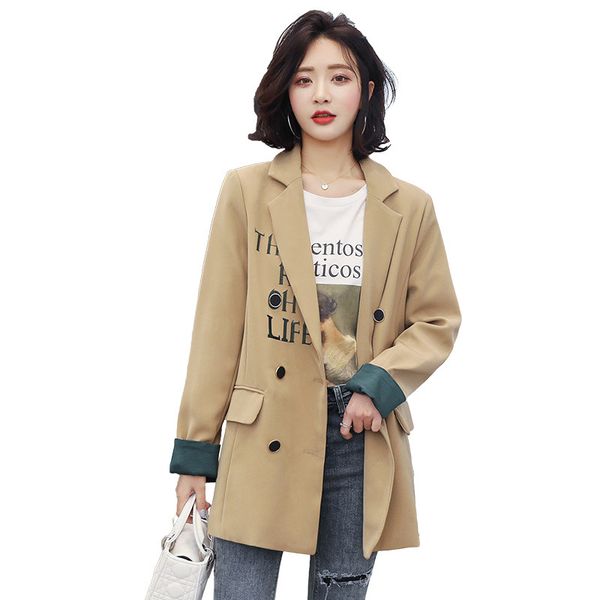

woman in a suit jacket new autumn women's wear korean fashion monochrome embroidery goes with a loose suit, White;black