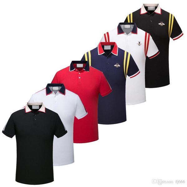 

brand new men polo shirts short sleeve polo t shirts snake bee floral embroidery mens polos shirt, White;black