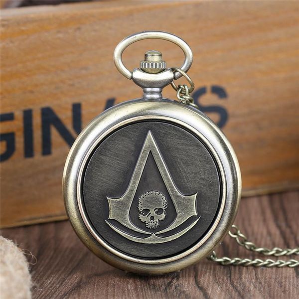 

Ретро Assassin's Creed Череп Кварцевые Карманные Часы Арабский Цифровой Ожерелье Цепные