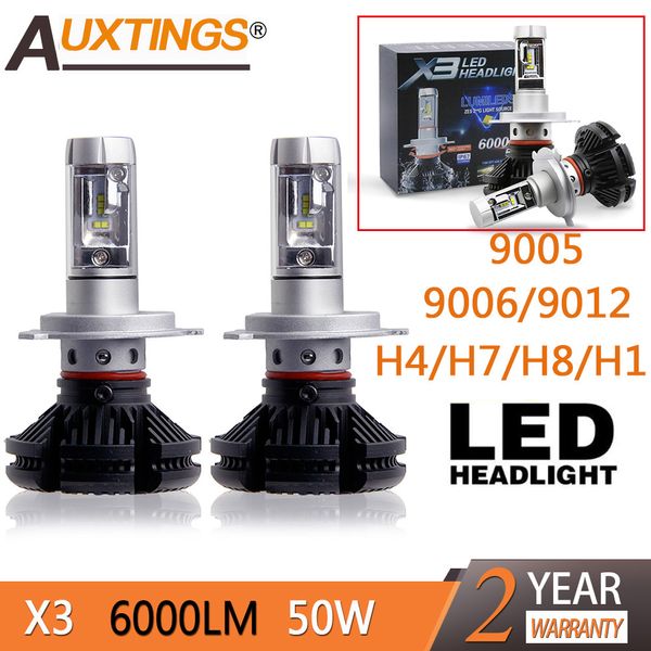 

2pcs x3 led headlight 50w 6000lm h4 h7 led car headlight 3000k/6500k/8000k zes chip h1 h11 9005 hb3 9006 hb4 fog lamp auto