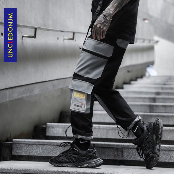 

men's pants uncledonjm side pocket cargo harem mens casual jogger streetwear hip hop trousers male k809, Black