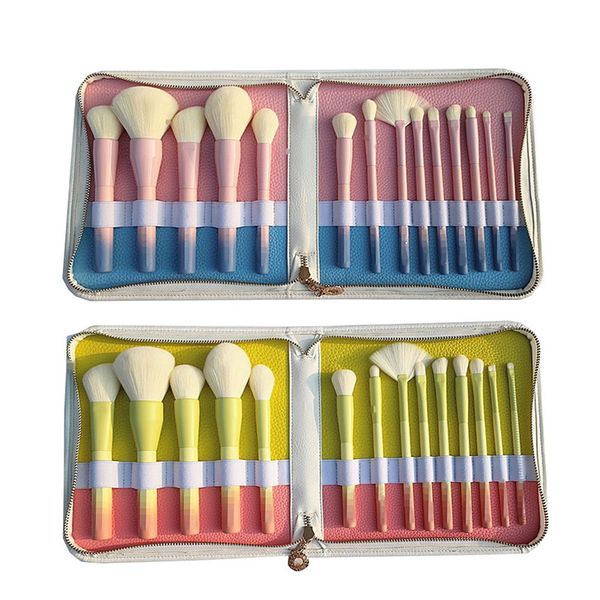 

vdl pro gradient color 14pcs makeup brushes set with bag soft cosmetic powder blending foundation eyeshadow blush brush kit make up tools
