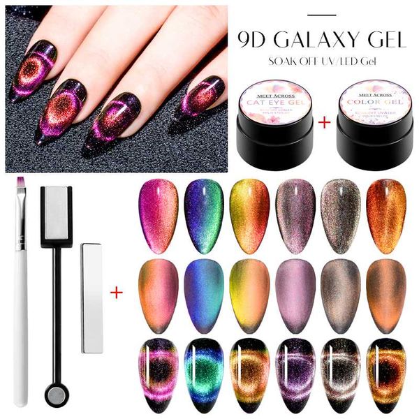 

meet across 9d cat eye gel polish set chameleon magnetic gel long lasting shining cat eye nail art soak off uv varnish, Red;pink
