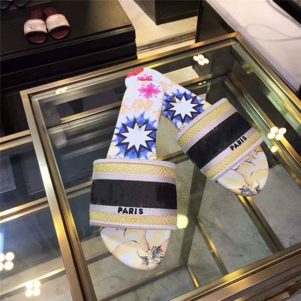 

dazzle flowers women designer slippers flat bottom embroidery sandal floral brocade slipper flip flops striped beach causal sandals, Black