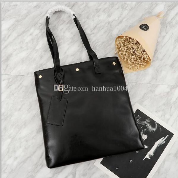 

2018 new style genuine leather women black 35cm wax oil skin handbag tote bag shopper bag eco shoulder bag