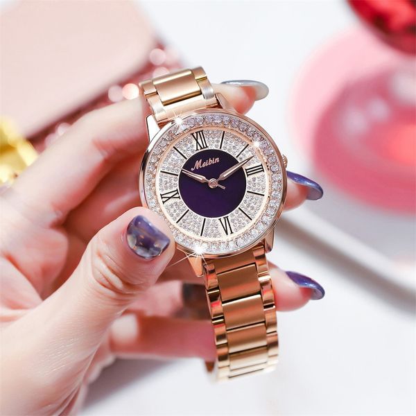 

bracelet watch women quartz wristwatches rhinestone roman numerals round ladies watch gift clock zegarek damski #w, Slivery;brown