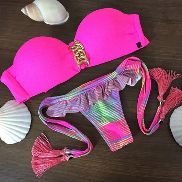 

designer bikini swimwear for women bikini swimsuit bikinis women bandeau tassels bikini set printing thong micro swimming suit d010, White;black