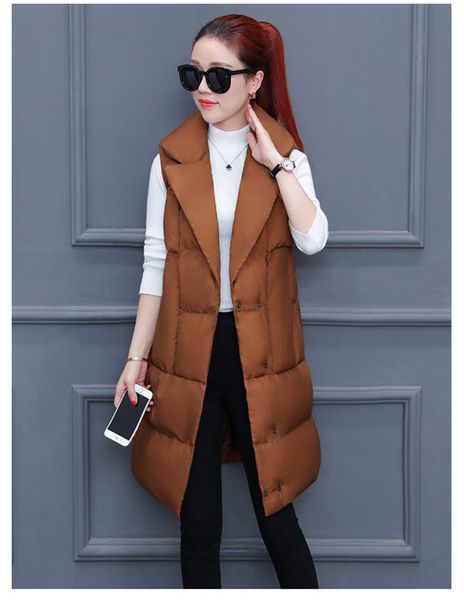 

womens winter jacket casual fashion down jacket vest female mid-length slim sleeveless jacket women winter coats, Black