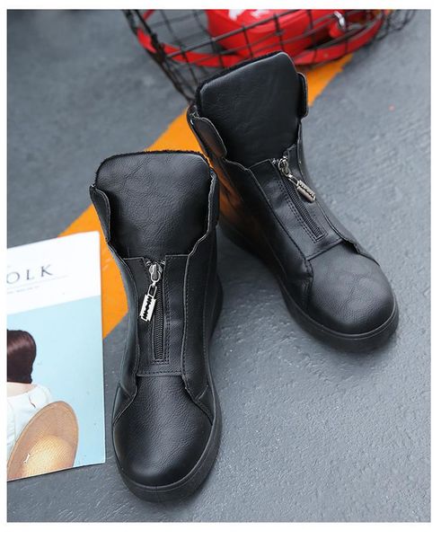 

new foreign trade women's small white shoes in autumn and winter 2019 korean fashion all-around warm zipper flat shoes, Black