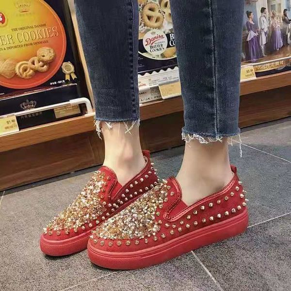 

fashion women walking shoes rhinestone rivets bling shoes ladies falts loafers female outdoor sneakers footwear size 35-43, Black