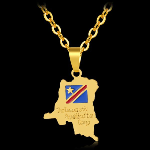 

fashion africa the democratic republic of the congo map copper pendant necklace for men/women map jewelry, Silver
