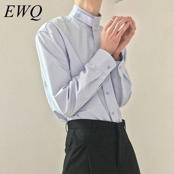 

ewq / мужская одежда свободные корейские модные стенд воротник рубашки с длинным рукавом vent hme свободные повседневные все-матч белые топы, White;black