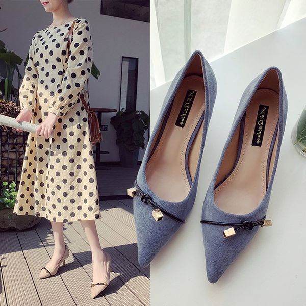 

women metalic shoes work dress professional sandals ladies gold lace up heels slip om pointed pumps 2019 all-match shallow, Black