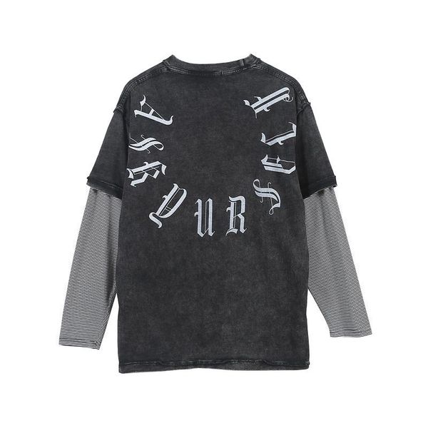 

version distressed sleeve striped women men long sleeve t shirts tee hiphop men casual t shirt xsq, White;black
