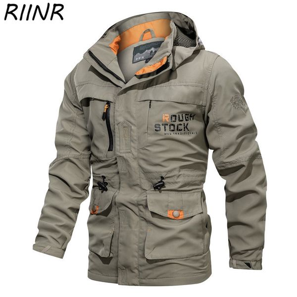 

riinr men's sportswear mid-length casual outdoor hooded zipper plus size coat men's casual jacket spring and autumn m-4xl, Black;brown