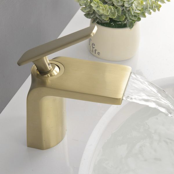 

Brass Waterfall Basin Faucet Bathroom Sink Cold And Hot Mixer Tap Brushed Gold/ORB/Chrome Basin Tap Deck Mounted