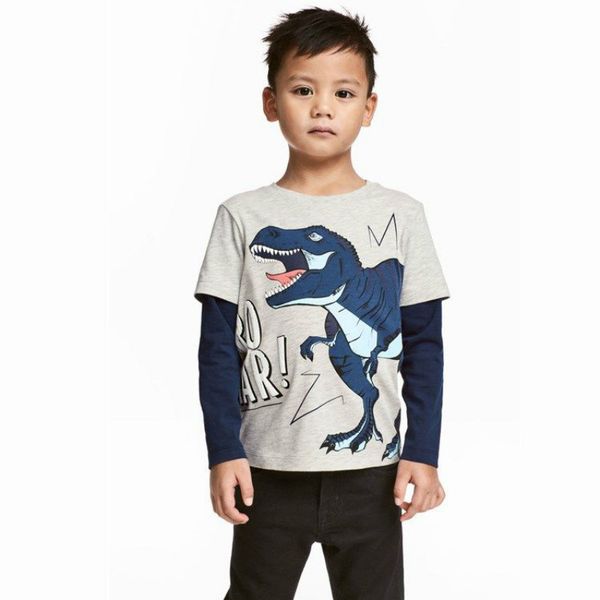 

new boys t shirt long sleeves kids girls toddler children cotton cartoon baby dinosaur tee teens clothing clothes full infant, Blue
