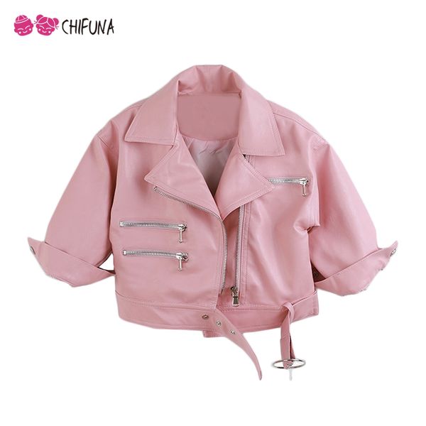 Chifuna Kinder Lederjacke 2018 Neue Ankunft Mädchen Jungen Mäntel Herbst Kinder Jacken Casual Schwarz Rosa Solide Kinder Oberbekleidung