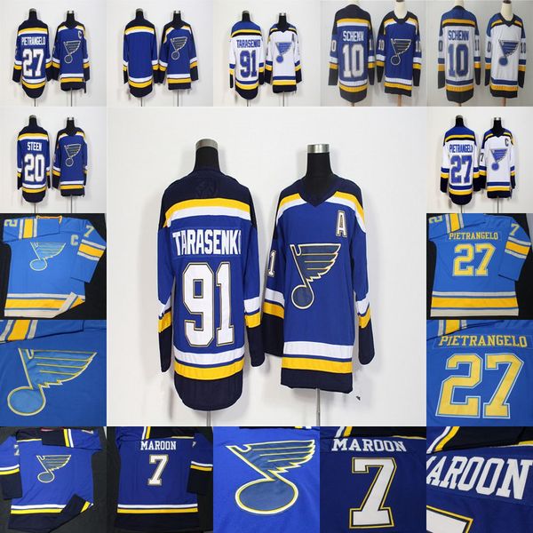 

91 Vladimir Tarasenko Jersey 27 Alex Pietrangelo 20 Alexander Steen 10 Brayden Schenn Hockey Jerseys Men Women Youth Blue White BLANK