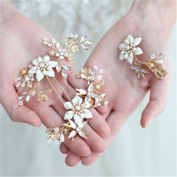 

charms bridal hair stick wedding jewelry accessories pure flower hairpin for bride headpiece metal leaves headband stick pin