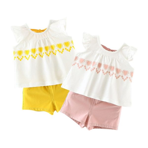 

summer style beautiful floral flower baby casual set children vest clothing shorts suit baby clothing set 2pcsa, White